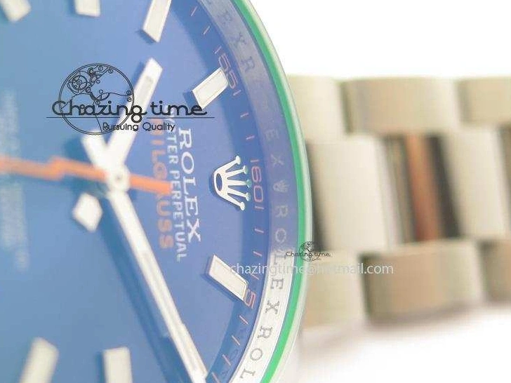 0518 Fashionable Milgauss 116400 GV JF 1:1 Green Sapphire Blue Dial On SS Bracelet A2824 V 3950